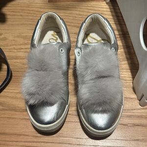Sam Edelman Silver Fur-Accent Sneakers